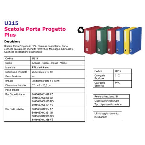 Scatola portaprogetti LEONARDI Plus PPL 25,5x35,5 cm - dorso 15 cm rosso U215RO